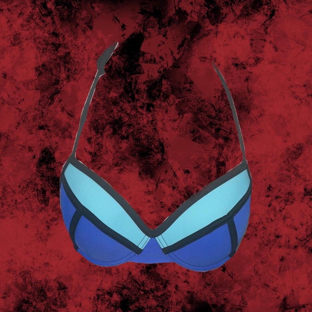 retro teal and blue bikini top